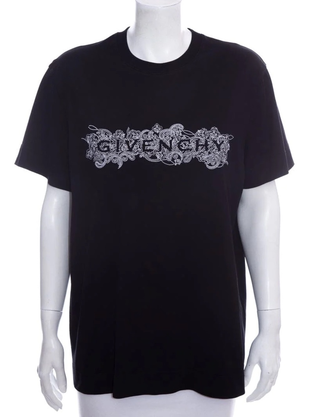 Givenchy Black Tee with White Ornate Logo